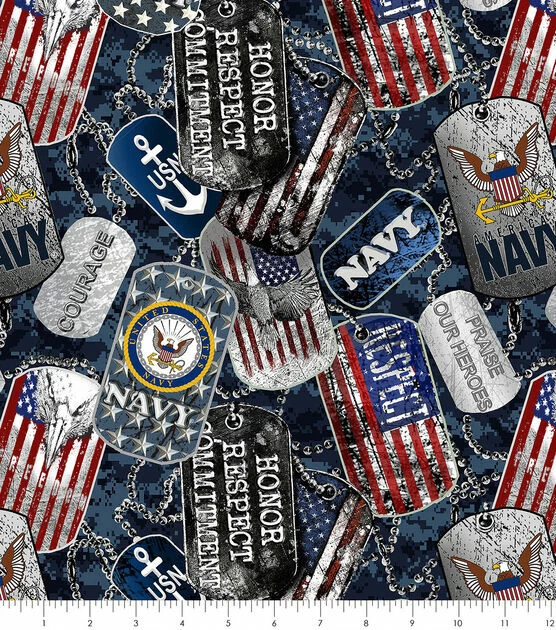 Sykel Enterprises U.S Navy Dog Tags Packed Cotton Fabric by the Yard - Image 1 of 1