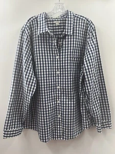 L.L. Top Bean para mujer manga larga botón delantero sin arrugas azul marino blanco a cuadros 3X - Imagen 1 de 9
