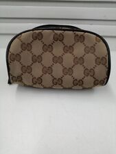 Authentic Gucci Pouch beige brown GG canvas Leather Cosmetic Pouch with Box