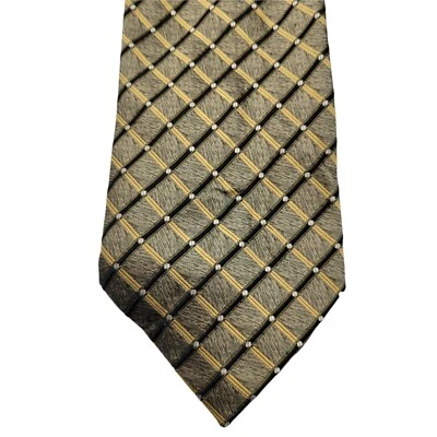 Valerio Garati Neck Tie 100% Pure Silk Hand Made Gold Black Geometric Wide 3 3/4 - Image 1 of 4