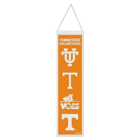 Tennessee Volunteers Heritage Banner Embroidered Wool 8" X 32" W/ Hanging Rope Cover