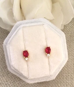 Vintage Jewellery Gold Ruby Earrings White Diamonds Antique Jewelry Ear Rings - Picture 1 of 6