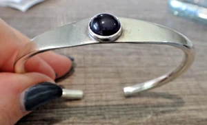 VINTAGE 6,5" Taxco Mexiko Sterlingsilber Cabochon 8 mm Amethyst Armreif Armband - Bild 1 von 6