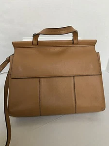 Tory Burch Block T Satchel Tasche braun Leder hellbraun Handtasche camel Damen Lammfell - Bild 1 von 18