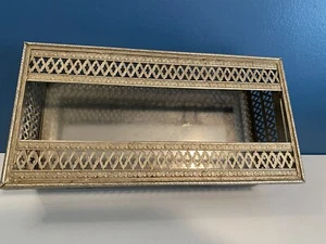 Vintage Metal Filigree Tissue Box Cover Silver Tone Hollywood Regency - Picture 1 of 11