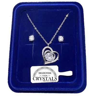 Collana Cuore Stilizzato Orecchin pl. oro Bianco 18k con Cristalli ZirconiS84 - Immagine 1 di 4