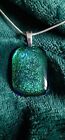 Handmade Fused Dichroic Glass Necklace - Deep Green Shimmer