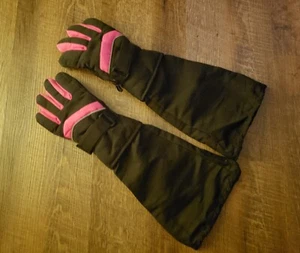 Girls S/M Black & Pink Long Armed Gloves - Picture 1 of 2