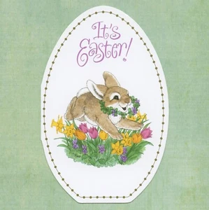 Cute Vintage EASTER Card, Happy Rabbit Bunny by Linda K Powell LKP + Envelope - Picture 1 of 6