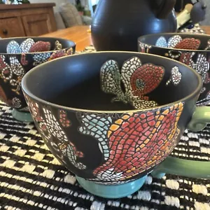 3 Colorful Unique Mosaic Flowers Decorated Tea Coffee Cup World Market ceramic - Picture 1 of 11
