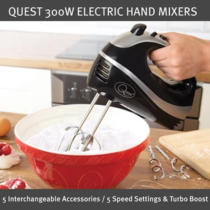 Quest Electric Hand Mixers / With Chrome Beaters, Dough Hooks & Balloon Whisk - Picture 1 of 31