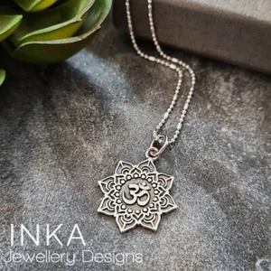 925 Sterling Silver OM NECKLACE 16" Bead Ball YOGA MINDFUL Chain by INKA - Picture 1 of 6