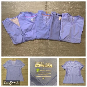 Scrubs Tops Mix Lot Of 5 Greys Purple Label V Neck Blue Womens Medical Sketchers - Picture 1 of 20