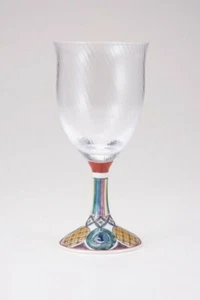 Edo glass Kutani Wa-glass Japanese Wine glass goblet Old Kutani Marumon Japan - Picture 1 of 5