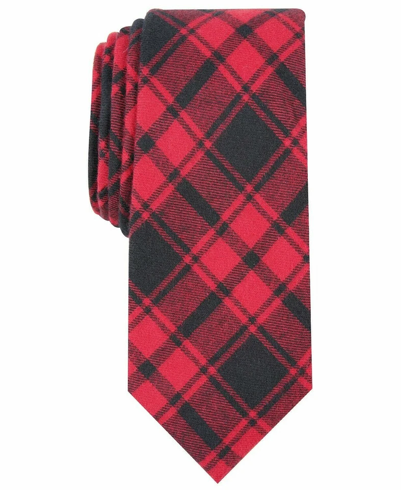 New Mens Bar III Red Black Seabury Plaid Cotton Skinny Slim Neck Tie Necktie Foto 1 de 1