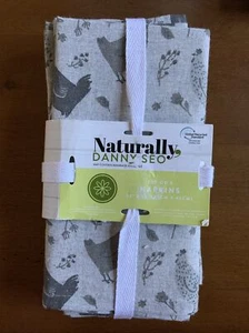 Naturally Danny SEO Set Of 8 Napkins Gray Roosters Chickens 18” X 18” Recycled  - Picture 1 of 6