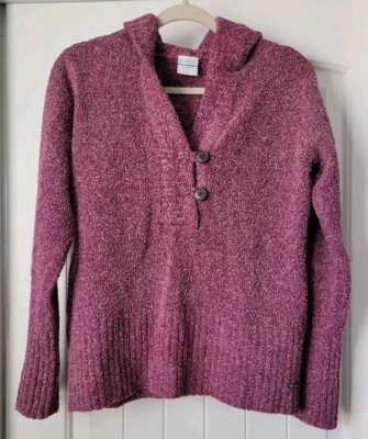 Columbia 女式大号连帽毛衣紫色混色纽扣长袖二手状况完好 — 第 1/4 张图片