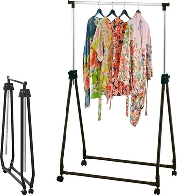 Adjustable Clothes Rail with Wheels – Chrome/Black - Image 1 of 4