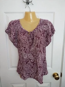 Croft & Barrow Women's Purple & White Floral S/S Peasant Top - Size Medium - Picture 1 of 3