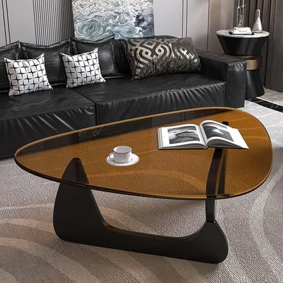 Triangle Glass Coffee Table-Mid-Century Modern End Table Solid Wood Base & Vinta - Image 1 of 4