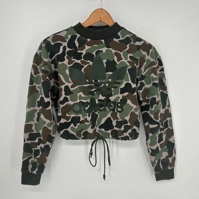 Adidas Sweatshirt Womens Extra Small Camo Cropped Pullover Originals Trefoil - Image 1 of 4