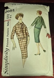 Traje Chaqueta Falda Vintage Años 50 Simplicity Costura Patrón 2 Piezas Talla 14 Busto 34 - Imagen 1 de 3