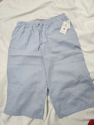 GLORIA VANDERBILT, CAPRI MUJER NUEVO AZUL LINO BL LAZO CINTURA PUÑOS, TALLA XXL Foto 1 de 4
