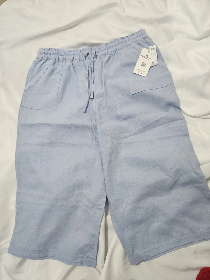 GLORIA VANDERBILT, CAPRI MUJER NUEVO AZUL LINO BL LAZO CINTURA PUÑOS, TALLA XXL Foto 1 de 4