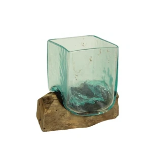 Teak Driftwood Square Bowl Vase - 5.75" High - Home and Garden Decor - Picture 1 of 9