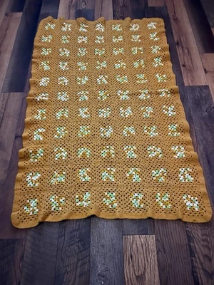 "Afgano Hecho a Mano Crochet Abuela Cuadrado Tiro Mostaza Color 62"" X 39""" Foto 1 de 4