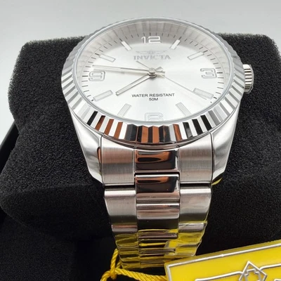 NUEVO Reloj Hombre INVICTA Platino Puro Plata Acanalado Oyster Acero Inoxidable XL Foto 1 de 4