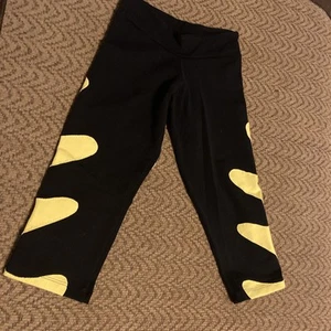 Margarita Made In Israel Black Yellow Activewear Leg Gym Pants Leggings - Picture 1 of 8