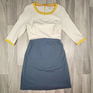 BODEN Dress Size 4R Louise Ponte Knit Dress Cream/Teal/Yellow Preppy - Picture 1 of 11