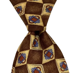 JOS. A. BANK Men's Silk Necktie ITALY Designer Geometric Brown/Yellow/Blue EUC - Picture 1 of 3
