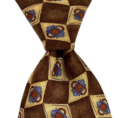 JOS. A. BANK Men's Silk Necktie ITALY Designer Geometric Brown/Yellow/Blue EUC - Image 1 of 3