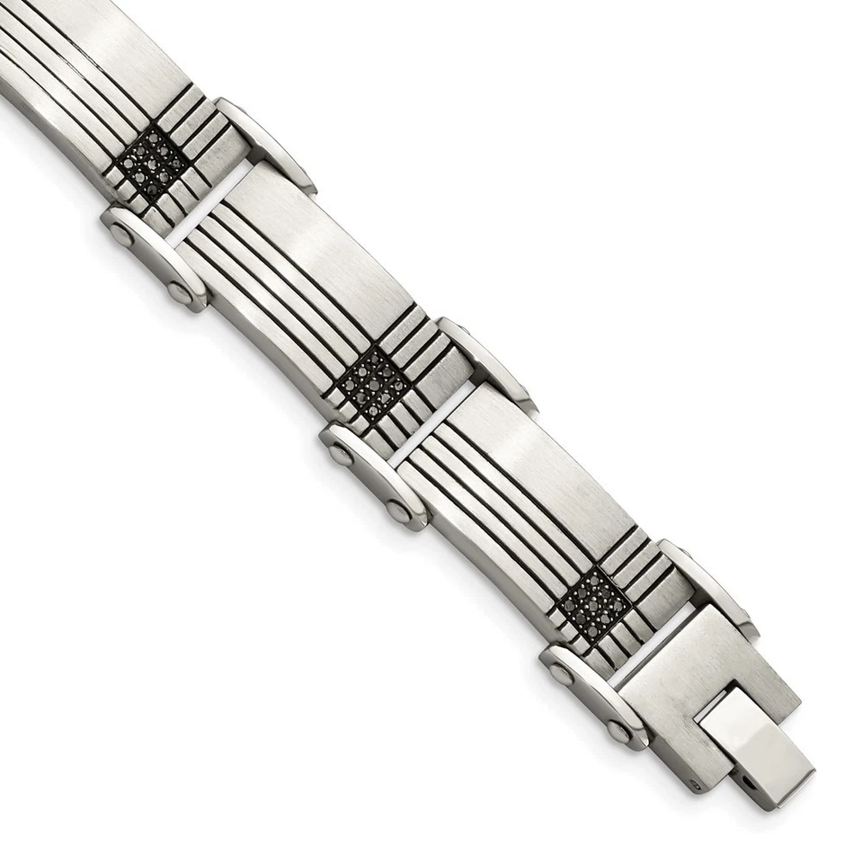 Brazalete de diamantes negros de 1/2 quilate chapado en IP negro cepillado de acero inoxidable 8,5" Foto 1 de 1