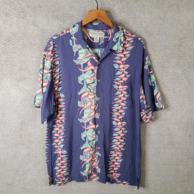 Unionbay Shirt Mens L Blue Hawaiian Floral Rayon Button Up Tropical Camp Beach - Image 1 of 4