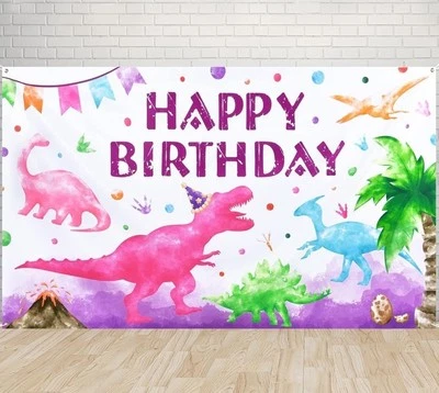 聚合物恐龙背景女孩生日派对用品 — 第 1/2 张图片