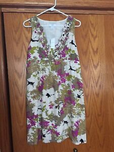 Ann Taylor Loft Dress 10P ~ silk cotton blend floral shift empire sleeveless NWT
