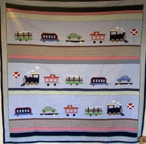 Pottery Barn Kids Trains Cars RYDER Quilt Twin Patchwork Applique - Picture 1 of 7