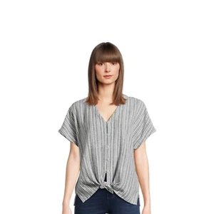 Time and Tru Linen Blend Tie Front Shirt Large - Picture 1 of 2