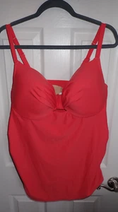 Lane Bryant Cacique Swim Size 40DDD Balconette Tankini Top Underwire Solid Coral - Picture 1 of 8