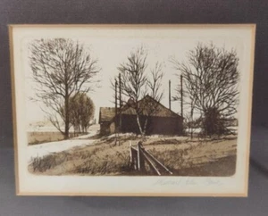 Michael John Hunt geb. 1941 signierte Radierung Haus Landschaft Einöde Herbst - Bild 1 von 4