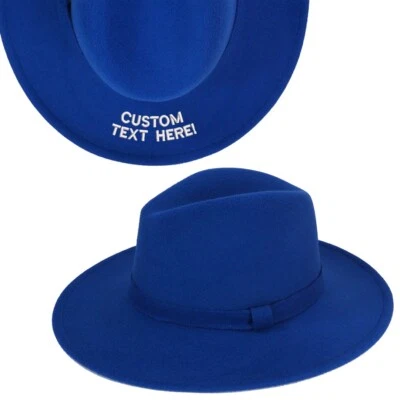 Personalized Text Embroidered Fedora Upturn Wide Brim Cotton Blend Felt Hat - Image 1 of 4