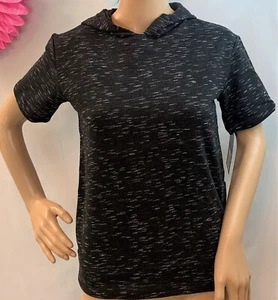 Art Class Moto Zip black Short Sleeve Sport Pullover Hooded Sweatshirt top M 8/1 - Picture 1 of 3