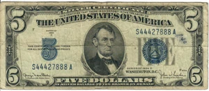 1934D 5$ Silver Certificate - Blue Seal - GNC/JWSy S44427888A - #13583 - Picture 1 of 2