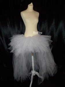 Ladies Long Tutu White Pink Swan Gothic Steampunk Burlesque skirt 6-20 - Picture 1 of 3