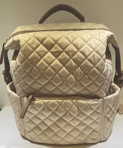 Tommy Bahama Backpack Taupe Cream Tone Quilted Laptop Bag Pockets Zippered Unuse - Picture 1 of 8