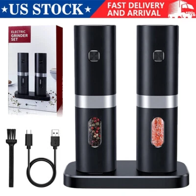 2PCS Electric Salt and Pepper Grinder Set Automatic Grinder w/ Rechargeable Base - Image 1 of 4