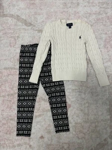 Girls Size 5 Ralph Lauren Cable Sweater & Matching Leggings Fair Isle EUC - Picture 1 of 1